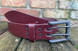 Plain leather 38mm wide belt with 2 prong gunmetal buckle. Choice of 13 colours