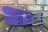 Plain leather 38mm wide belt with 2 prong gunmetal buckle. Choice of 13 colours
