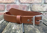 Plain leather 24mm wide belt with steel flat buckle in antique nickel finish. Choice of 12 colours