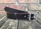 Plain leather 24mm wide belt with steel flat buckle in antique nickel finish. Choice of 12 colours