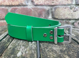 Plain leather 24mm wide belt with steel flat buckle in antique nickel finish. Choice of 12 colours