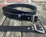 Plain leather 24mm wide belt with steel flat buckle in antique nickel finish. Choice of 12 colours