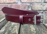 Plain leather 24mm wide belt with steel flat buckle in antique nickel finish. Choice of 12 colours