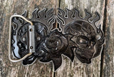 Flaming skull & rose metal belt buckle BK12