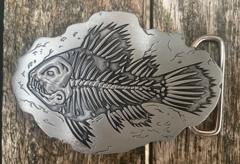 Fossilised fish metal belt buckle BK17