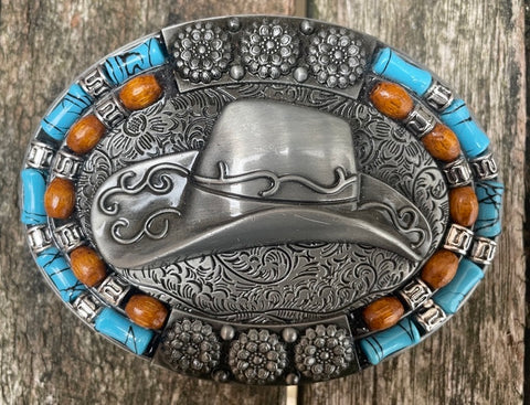 Cowboy hat metal belt buckle BK21