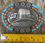 Cowboy hat metal belt buckle BK21