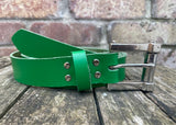 Plain leather 30mm wide belt with metal nuts & bolt buckle. Choice of 13 colours