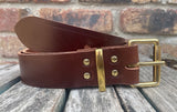 Oak buffalo plain leather belt & solid brass roller buckle, Choice of Widths