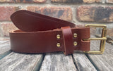Buffalo leather 19mm-50mm wide belt with solid brass single roller buckle. Choice of 9 colours