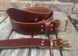 Oak buffalo plain leather belt & solid brass roller buckle, Choice of Widths