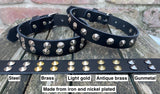 Plain leather round conical stud choker 19mm or 25mm wide. Choice of 12 colours.