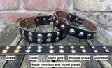 Plain leather round conical stud choker 19mm or 25mm wide. Choice of 12 colours.