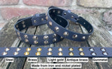 Plain leather round conical stud choker 19mm or 25mm wide. Choice of 12 colours.