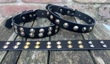 Plain leather round conical stud choker 19mm or 25mm wide. Choice of 12 colours.