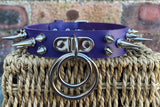 Double spiked D & o-ring leather choker approx 25mm wide. Choice of ring and spike size