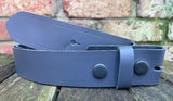 Plain leather 19mm-50mm wide press stud/snap belt with black steel studs. Choice of 13 colours.