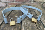 Front locking leather choker 10mm or 19mm wide. Choice of 13 colours.