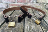 Front locking leather choker 10mm or 19mm wide. Choice of 13 colours.