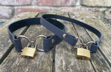 Front locking leather choker 10mm or 19mm wide. Choice of 13 colours.
