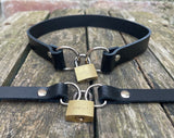 Front locking leather choker 10mm or 19mm wide. Choice of 13 colours.