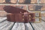 Buffalo leather 19mm-50mm wide belt with solid brass single roller buckle. Choice of 9 colours