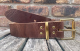 Buffalo leather 19mm-50mm wide belt with solid brass single roller buckle. Choice of 9 colours