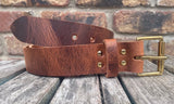 Tan buffalo worn look leather belt & solid brass roller buckle, Choice of Widths