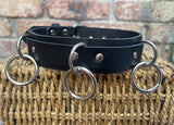 Leather triple o-ring choker 32mm wide locking or non locking. Choice of 13 colours.