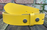 Plain leather 19mm-50mm wide press stud/snap belt with antique brass look steel studs. Choice of 13 colours.