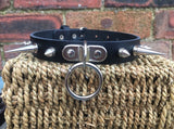 Spiked D & O-ring leather choker