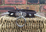 Spiked D & O-ring leather choker