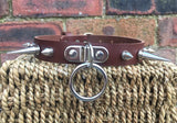 Spiked D & O-ring leather choker