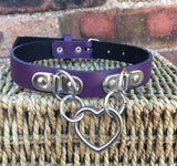Double D & Heart Ring Leather Choker
