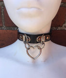 Double D & Heart Ring Leather Choker