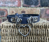 Double D & Heart Ring Leather Choker