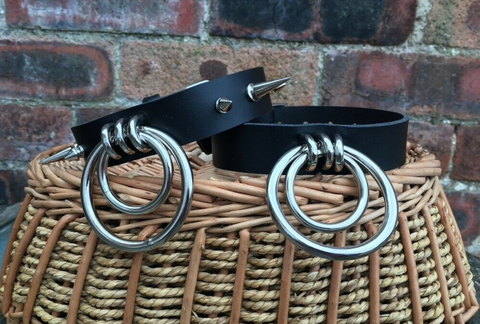 Double Choker, Handmade Leather Collar, O Ring Collar, Real