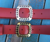 Leather Belt with 'Euro' buckle 1 1/2" Wide. Available in a choice of colours.