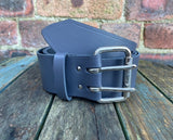 Grey Leather Double Prong Belt. 1 1/2" (38mm) or 2" (50mm) Wide.