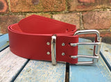 Red Leather Double Prong Belt. 1 1/2" (38mm) or 2" (50mm) Wide.