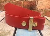 Red Leather Press Stud Snap Belt 3/4 - 2" Wide. Available with a choice of studs & loop.