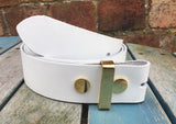 White Leather Press Stud Snap Belt 3/4 - 2" Wide. Available with a choice of studs & loop.