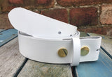 White Leather Press Stud Snap Belt 3/4 - 2" Wide. Available with a choice of studs & loop.