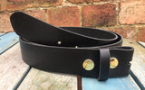 Black Leather Press Stud Snap Belt 3/4 - 2" Wide. Available with a choice of studs & loop.