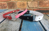 O-ring leather choker 10mm or 19mm wide. Choice of 13 colours.