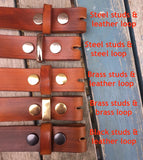 Veg Tan Leather Press Stud Snap Belt 3-3.5mm. Available 3/4" - 2" wide.