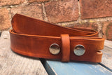 Veg Tan Leather Press Stud Snap Belt 3-3.5mm. Available 3/4" - 2" wide.
