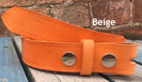 Veg Tan Leather Press Stud Snap Belt 3-3.5mm. Available 3/4" - 2" wide.