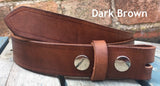 Veg Tan Leather Press Stud Snap Belt 3-3.5mm. Available 3/4" - 2" wide.