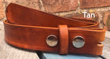 Veg Tan Leather Press Stud Snap Belt 3-3.5mm. Available 3/4" - 2" wide.